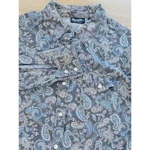 Wranger Retro Women’s Small Gray Blue Paisley Floral Western Pearl Snap Rodeo